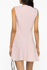 Sweet Crew Neck Sleeveless Heart Pocket Skater Mini Dress - Light Pink