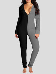 Deep V-Neck Button-Style Functional Long Sleeve Jumpsuit