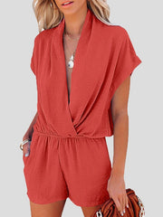 Deep V-Neck Cross Pocket Casual Jumpsuit