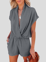 Deep V-Neck Cross Pocket Casual Jumpsuit