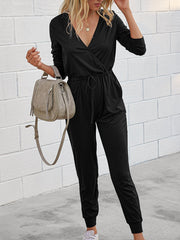 Deep V-Neck Long Sleeve Slim Fit Jumpsuit