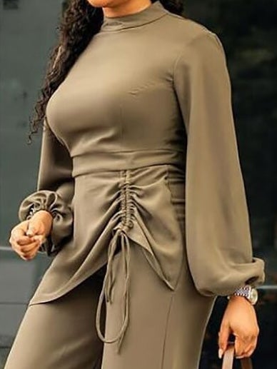 Half Turtleneck Long Sleeve Drawstring Jumpsuit