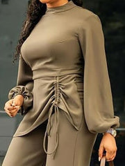 Half Turtleneck Long Sleeve Drawstring Jumpsuit