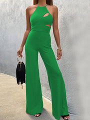 Halter Hollow Sleeveless Wide-Leg Jumpsuit