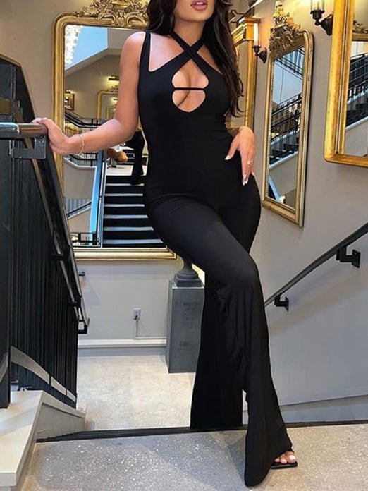 Halter Neck Sleeveless Hollow Slim Jumpsuit