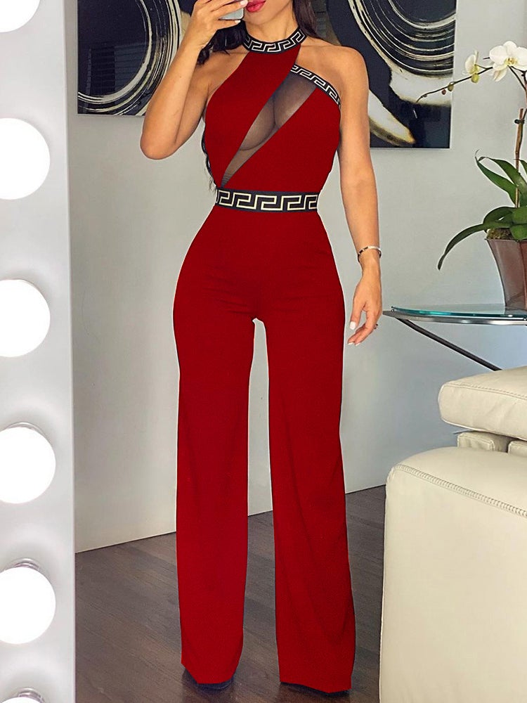 Hanging Neck Mesh Panelling Jumpsuit