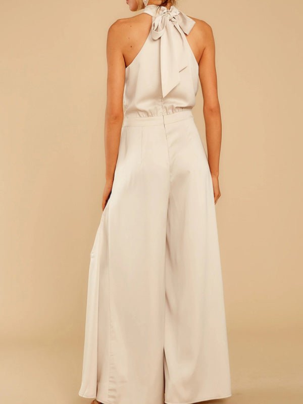 Hanging Neck Off Shoulder Wide Leg Jumpsuit