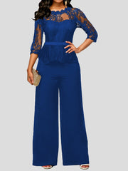 Lace Long Sleeve Wide-Leg Jumpsuit