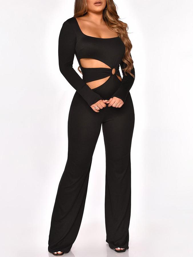 Long Sleeve Cut-Waist Skinny Jumpsuit