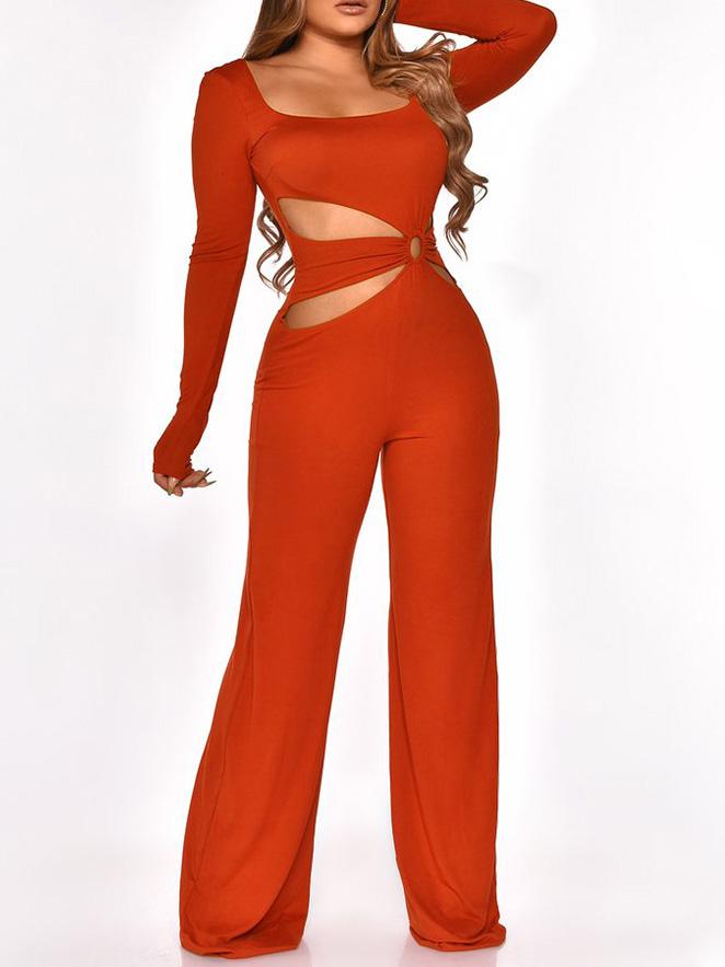 Long Sleeve Cut-Waist Skinny Jumpsuit