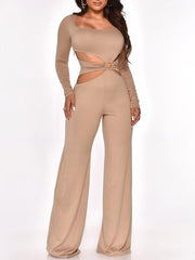 Long Sleeve Cut-Waist Skinny Jumpsuit