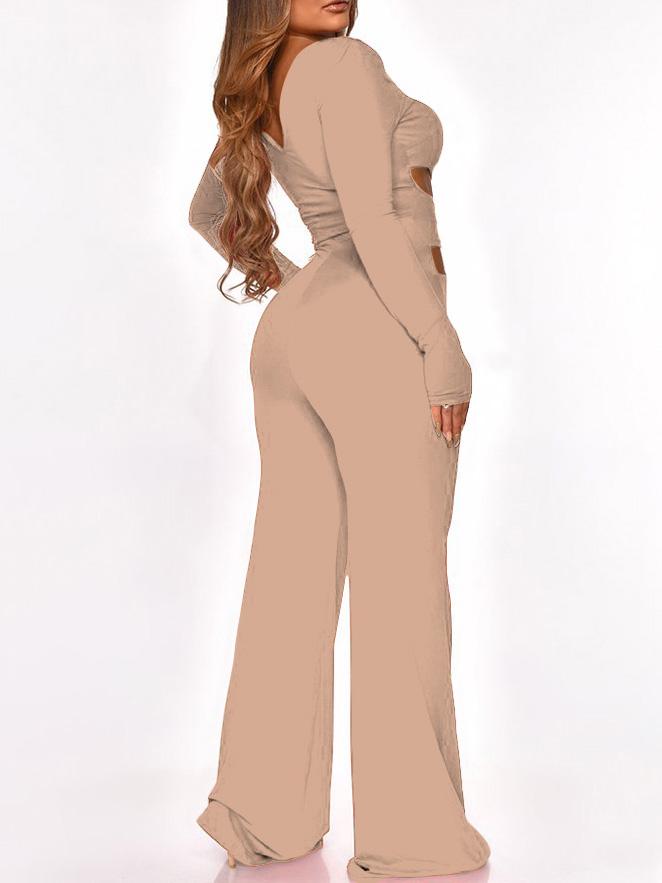 Long Sleeve Cut-Waist Skinny Jumpsuit