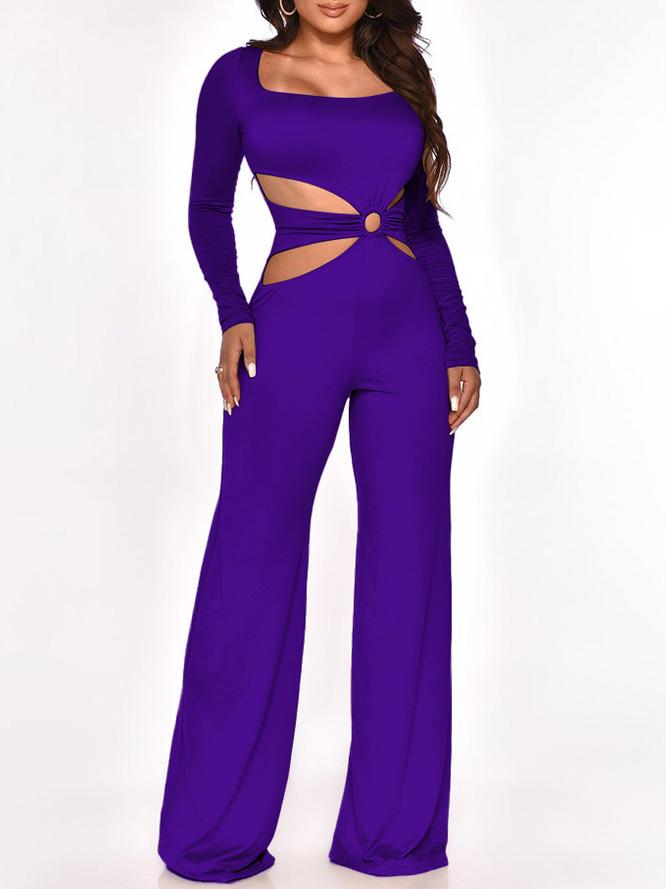 Long Sleeve Cut-Waist Skinny Jumpsuit