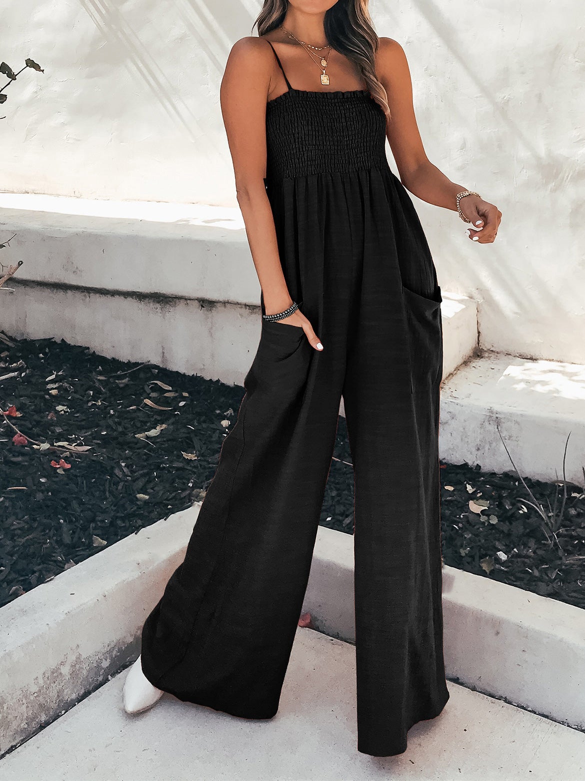 Loose Sling Pocket Wide-Leg Jumpsuit