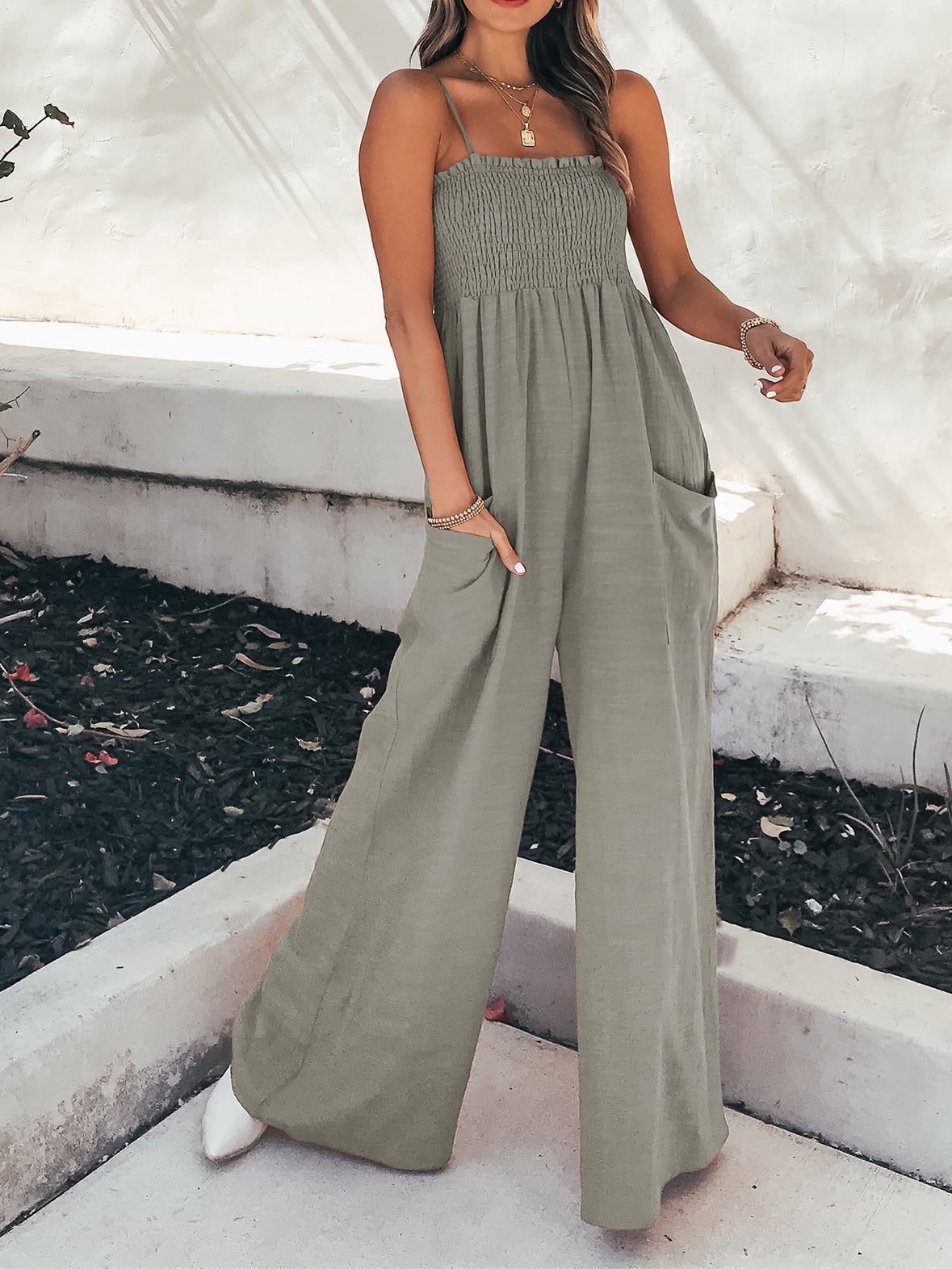 Loose Sling Pocket Wide-Leg Jumpsuit