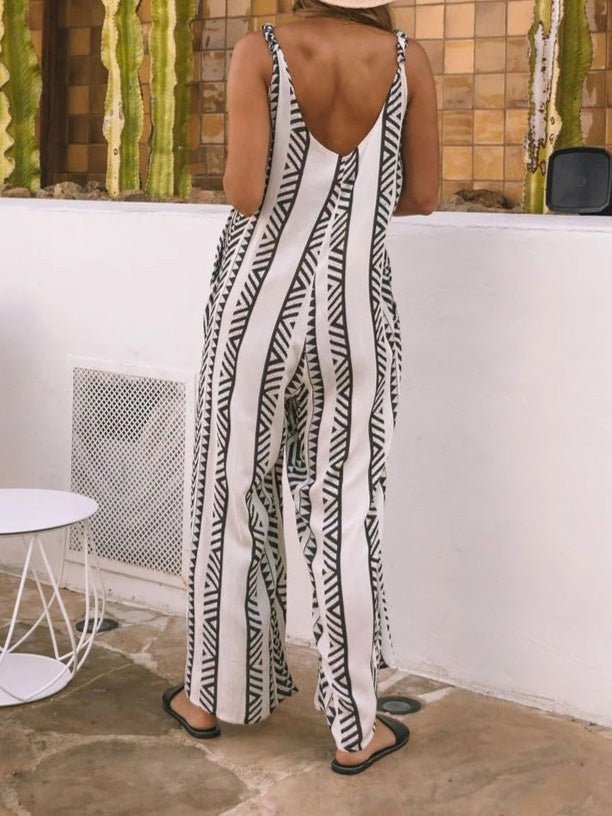 Loose Stripe Print Pocket Jumpsuit