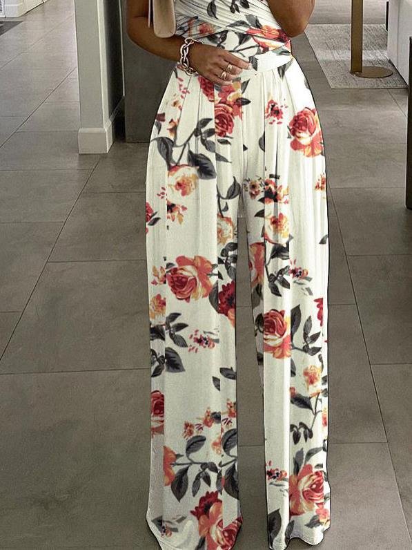 One-Shoulder Floral Print Jumpsuit