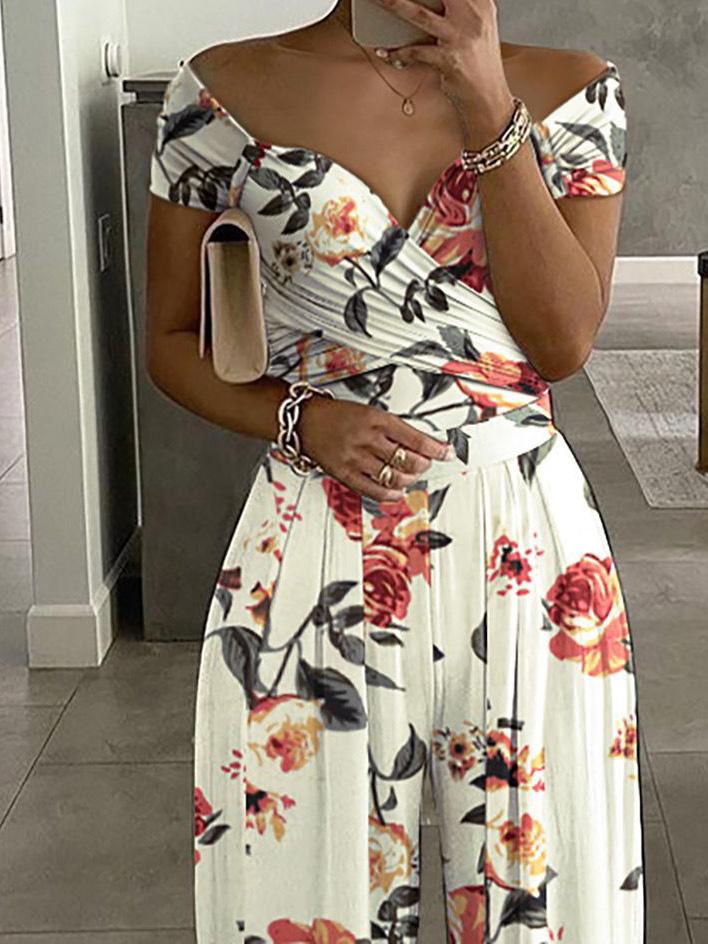 One-Shoulder Floral Print Jumpsuit