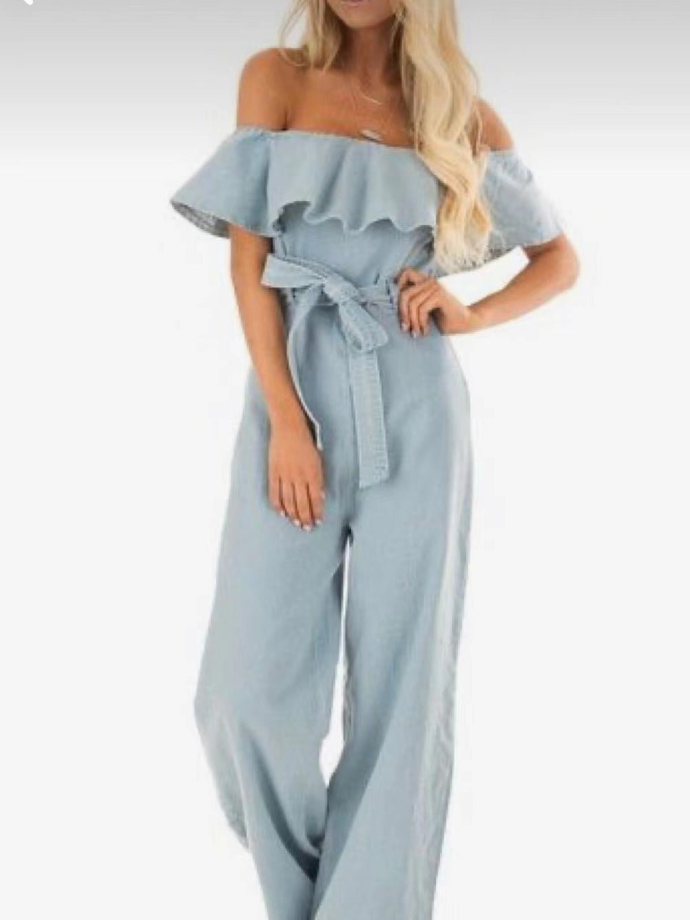 One-Shoulder Ruffled Belted Jumpsuit