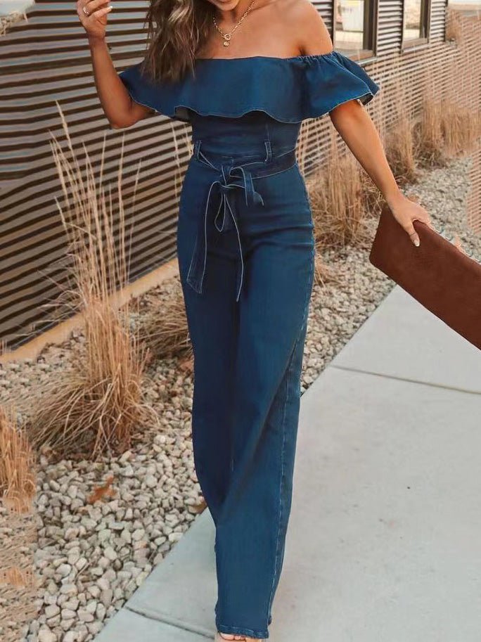 One-Shoulder Ruffled Belted Jumpsuit